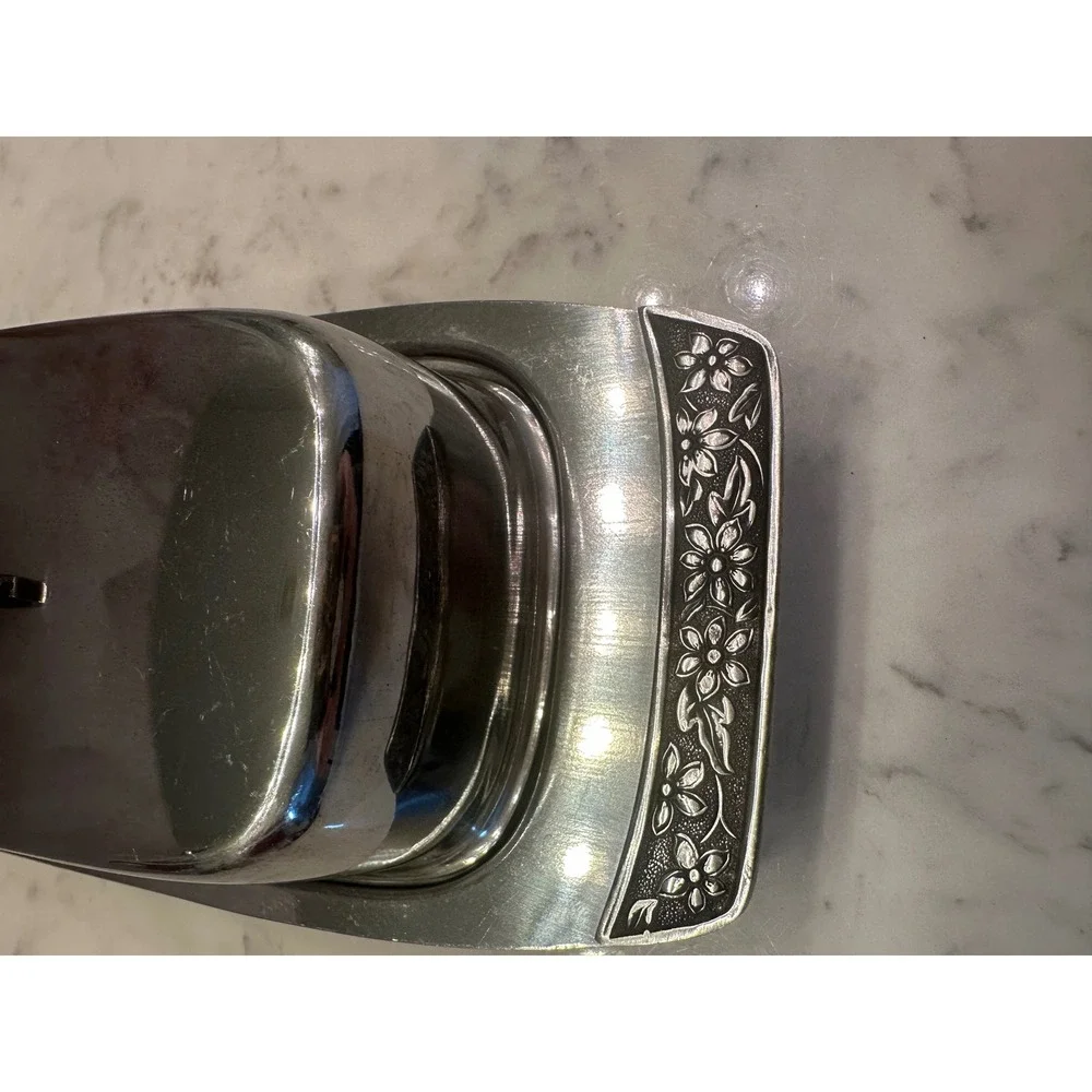 Vtg Stainless Steel Flower Emboss 70s MCM Japan‎ Butter Sugar Creamer Gravy Boat